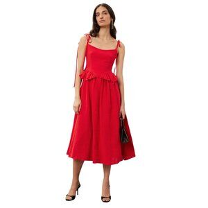 Eliza Faulkner Tessa Dress Size Small Sleeveless Tie Shoulder Ruffle Waist Party